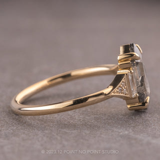 1.48 Carat Salt and Pepper Hexagon Diamond Engagement Ring, Azalea Setting, 14K Yellow Gold