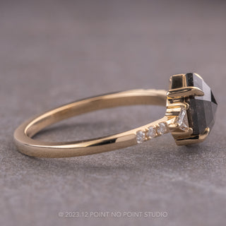 1.85 Carat Black Hexagon Diamond Engagement Ring, Eliza Setting, 14k Yellow Gold