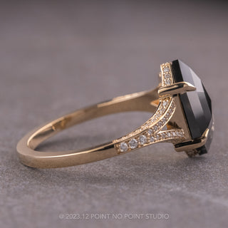 2.73 Carat Opaque Black Hexagon Diamond Engagement Ring, River Setting, 14k Yellow Gold