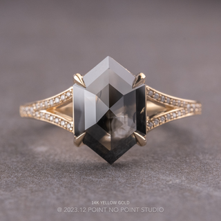 2.79 Carat Black Hexagon Diamond Engagement Ring, River Setting