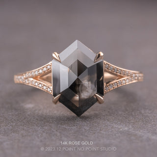 2.79 Carat Black Hexagon Diamond Engagement Ring, River Setting