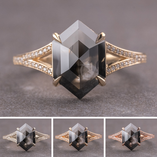 2.79 Carat Black Hexagon Diamond Engagement Ring, River Setting