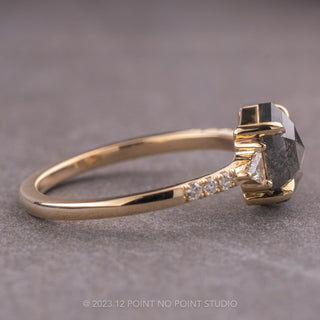 1.70 Carat Black Speckled Hexagon Diamond Engagement Ring, Eliza Setting, 14k Yellow Gold