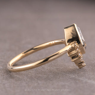 1.61 Carat Salt and Pepper Pear Diamond Engagement Ring, Bezel Ava Setting, 14K Yellow Gold