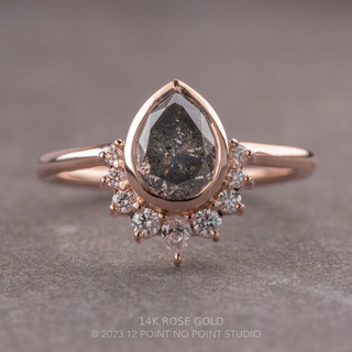 2.09 Carat Salt and Pepper Pear Diamond Engagement Ring, Bezel Ava Setting