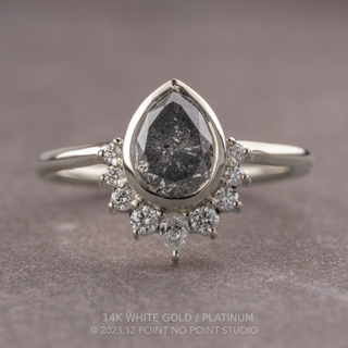 2.09 Carat Salt and Pepper Pear Diamond Engagement Ring, Bezel Ava Setting
