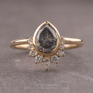 2.09 Carat Salt and Pepper Pear Diamond Engagement Ring, Bezel Ava Setting