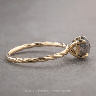 1.05 Carat Salt and Pepper Hexagon Diamond Engagement Ring, Basket Tulip Setting, 14k Yellow Gold