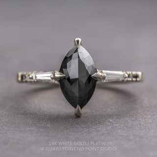 1.77 Carat Black Marquise Diamond Engagement Ring, Ombre Liza Setting, Point No Point Studio. Available in a variety of metal types. Eco-friendly, Recycled Metals, Conflict Free.