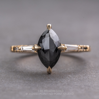 1.77 Carat Black Marquise Diamond Engagement Ring, Ombre Liza Setting, Point No Point Studio. Available in a variety of metal types. Eco-friendly, Recycled Metals, Conflict Free.