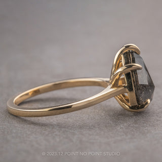 3.32 Carat Black Speckled Pear Diamond Engagement Ring, Lenora Setting, 14K Yellow Gold