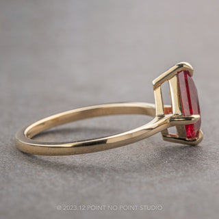 1.50 Carat Kite Ruby Engagement Ring, Lark Setting, 14k Yellow Gold