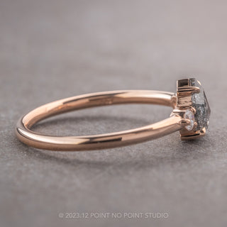 .87 Carat Salt and Pepper Pear Diamond Engagement Ring, Zoe Setting, 14K Rose Gold
