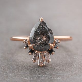 2.61 Carat Black Salt and Pepper Pear Diamond Engagement Ring, Ombre Wren Setting, Point No Point Studio. Available in a variety of metal types. Eco-friendly, Recycled Metals, Conflict Free.