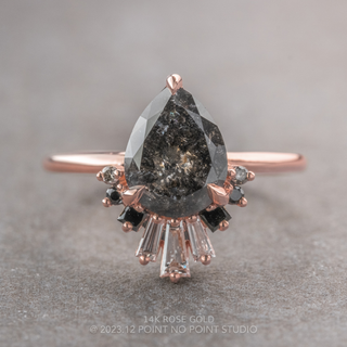 2.61 Carat Black Salt and Pepper Pear Diamond Engagement Ring, Ombre Wren Setting, Point No Point Studio. Available in a variety of metal types. Eco-friendly, Recycled Metals, Conflict Free.