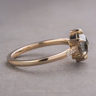 1.14 Carat Salt and Pepper Hexagon Diamond Engagement Ring, Jules Setting, 14K Yellow Gold