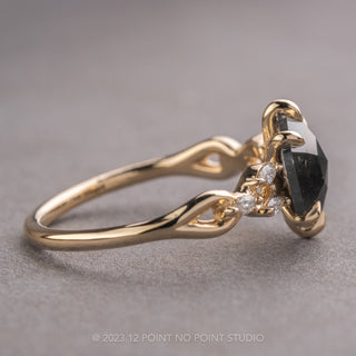 1.90 Carat Black Hexagon Diamond Engagement Ring, Winona Setting, 14K Yellow Gold