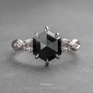 2.01 Carat Black Hexagon Diamond Engagement Ring, Winona Setting