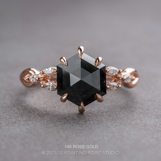 2.01 Carat Black Hexagon Diamond Engagement Ring, Winona Setting