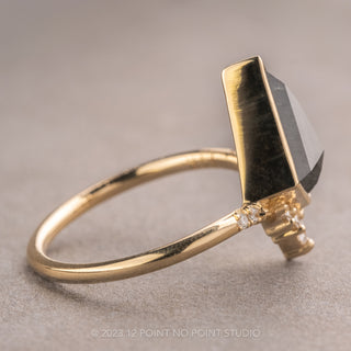 2.52 Carat Black Kite Diamond Engagement Ring, Bezel Flora Setting, 14k Yellow Gold