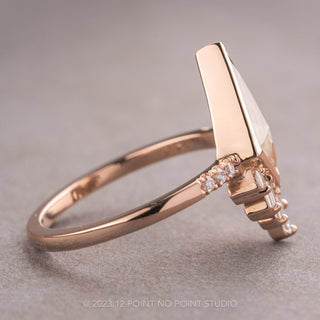 1.70 Carat Icy Grey Kite Diamond Engagement Ring, Bezel Wren Setting, 14K Rose Gold