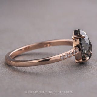 1.61 Carat Black Speckled Pear Diamond Engagement Ring, Jules Setting, 14K Rose Gold