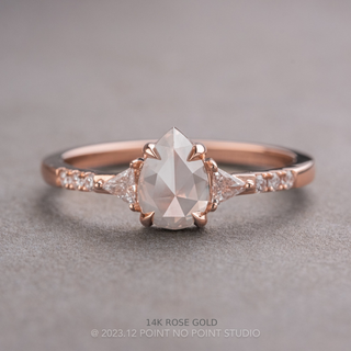 .84 Carat Icy White Pear Diamond Engagement Ring, Eliza Setting, Point No Point Studio. Available in a variety of metal types. Eco-friendly, Recycled Metals, Conflict Free.