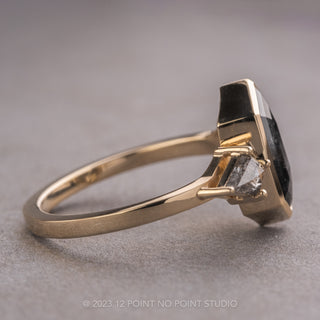 1.35 Carat Black Speckled Hexagon Diamond Engagement Ring, Bezel Zoe Setting, 14K Yellow Gold