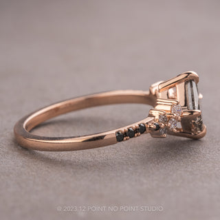 1.21 Carat Salt and Pepper Princess Cut Diamond Engagement Ring, Ombre Aspen Setting, 14K Rose Gold