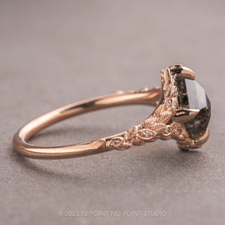1.38 Carat Black Speckled Lozenge Diamond Engagement Ring, Pixie Setting, 14K Rose Gold