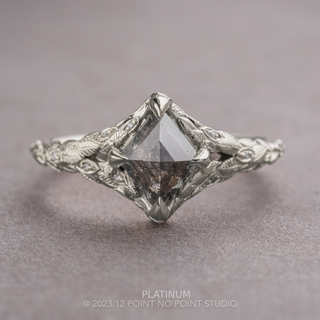 1.39 Carat Black Speckled Lozenge Diamond Engagement Ring, Pixie Setting