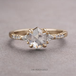 1.30 Carat Icy White Hexagon Diamond Engagement Ring, Eliza Setting, Point No Point Studio. Available in a variety of metal types. Eco-friendly, Recycled Metals, Conflict Free.