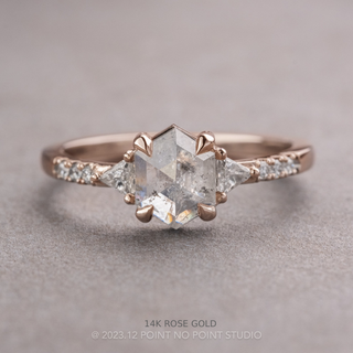 1.30 Carat Icy White Hexagon Diamond Engagement Ring, Eliza Setting, Point No Point Studio. Available in a variety of metal types. Eco-friendly, Recycled Metals, Conflict Free.