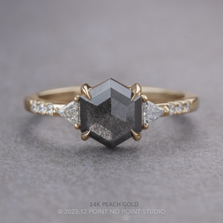 1.65 Carat Black Hexagon Diamond Engagement Ring, Eliza Setting, Point No Point Studio. Available in a variety of metal types. Eco-friendly, Recycled Metals, Conflict Free.