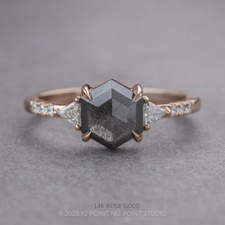 1.65 Carat Black Hexagon Diamond Engagement Ring, Eliza Setting, Point No Point Studio. Available in a variety of metal types. Eco-friendly, Recycled Metals, Conflict Free.