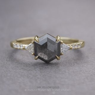 1.65 Carat Black Hexagon Diamond Engagement Ring, Eliza Setting, Point No Point Studio. Available in a variety of metal types. Eco-friendly, Recycled Metals, Conflict Free.