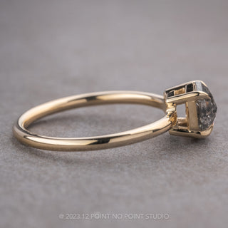 1.05 Carat Canadian Salt and Pepper Hexagon Diamond Engagement Ring, Basket Jane Setting, 14k Yellow Gold