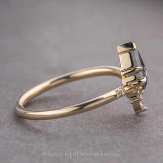 .54 Carat Salt and Pepper Kite Diamond Engagement Ring, Flora Setting, 14k Yellow Gold