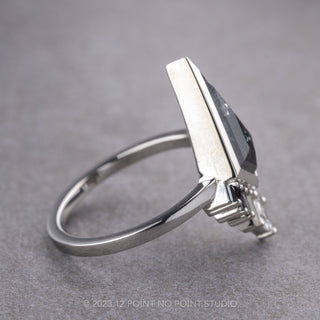 1.69 Carat Black Speckled Kite Diamond Engagement Ring, Bezel Ombre Wren Setting, Platinum