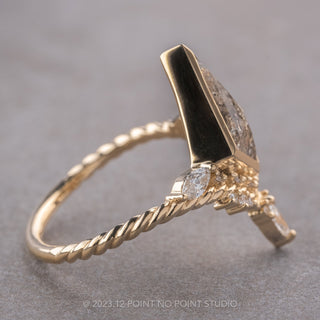1.55 Carat Salt and Pepper Kite Diamond Engagement Ring, Bezel Andromeda Setting, 14k Yellow Gold