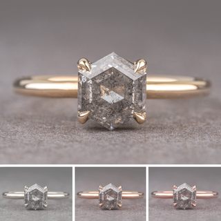 1.73 Carat Canadian Salt and Pepper Hexagon Diamond Engagement Ring, Basket Jane Setting