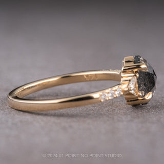 1.49 Carat Black Speckled Hexagon Diamond Engagement Ring, Eliza Setting, 14k Yellow Gold