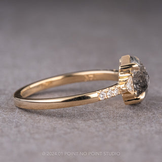 1.74 Carat Salt and Pepper Hexagon Diamond Engagement Ring, Eliza Setting, 14k Yellow Gold
