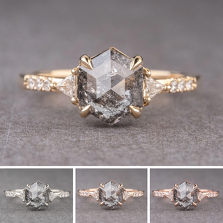 1.41 Carat Canadian Salt and Pepper Hexagon Diamond Engagement Ring, Eliza Setting