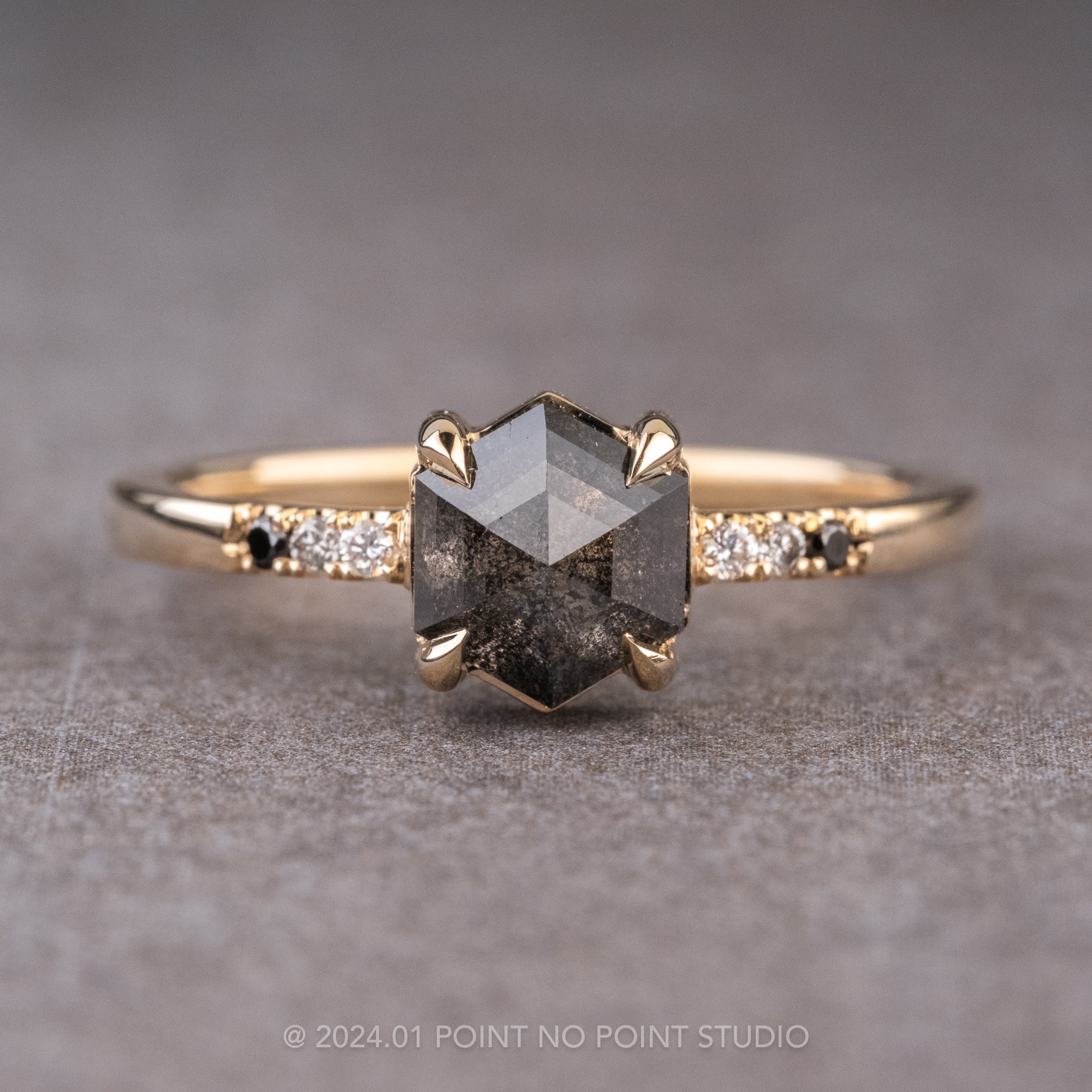 Black Speckled Diamond Engagement Ring, Point No Point Studio