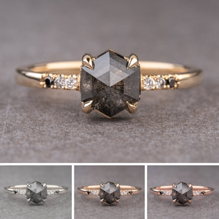 1.67 Carat Black Hexagon Diamond Engagement Ring, Ombre Jules Setting