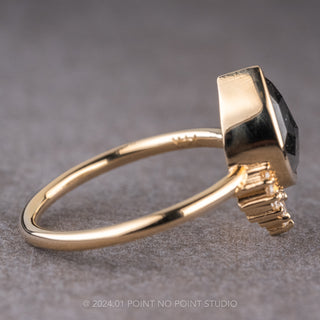 1.72 Carat Black Speckled Pear Diamond Engagement Ring, Bezel Ava Setting, 14K Yellow Gold