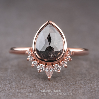 2.97 Carat Black Pear Diamond Engagement Ring, Bezel Ava Setting, Point No Point Studio. Available in a variety of metal types. Eco-friendly, Recycled Metals, Conflict Free.