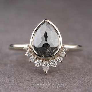 2.97 Carat Black Pear Diamond Engagement Ring, Bezel Ava Setting, Point No Point Studio. Available in a variety of metal types. Eco-friendly, Recycled Metals, Conflict Free.