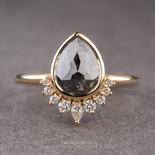 2.97 Carat Black Pear Diamond Engagement Ring, Bezel Ava Setting, Point No Point Studio. Available in a variety of metal types. Eco-friendly, Recycled Metals, Conflict Free.